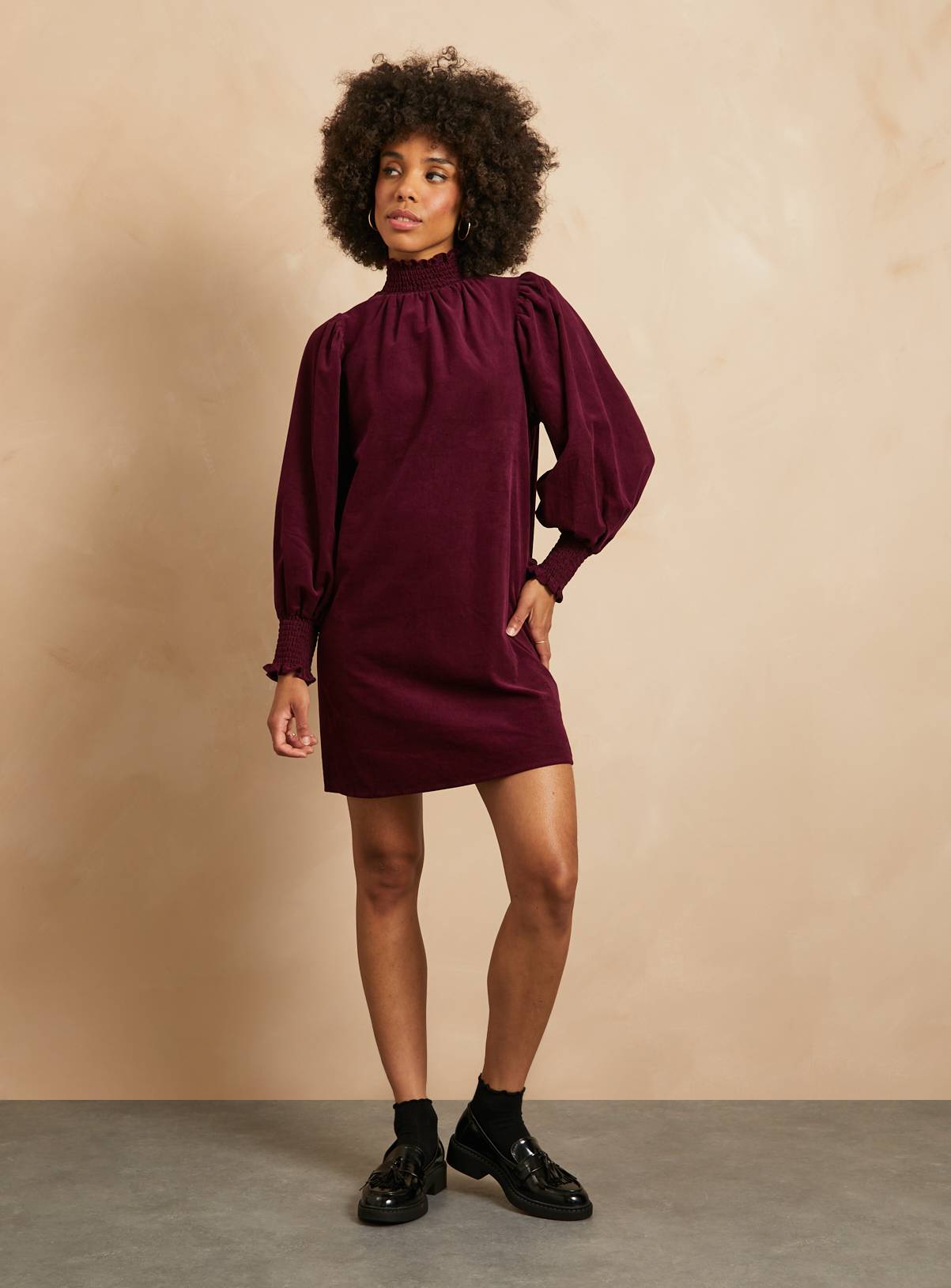 EVERBELLE Dark Red High Neck Short Corduroy Dress 16 - Image 1